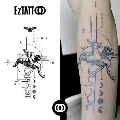 Cupido com DNA e Geometria Tatuagem Temporária Realista