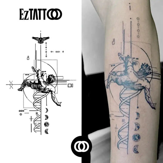 Cupido com DNA e Geometria Tatuagem Temporária Realista