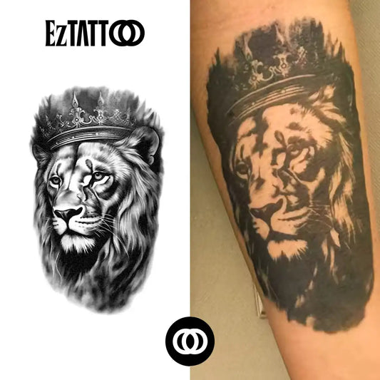 Leão Rei Silencioso Tatuagem Temporária