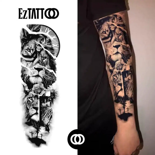 Cruz, Coragem e Caminho Braço Fechado Tatuagem Temporária